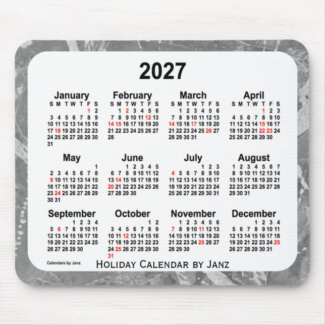 2027 Silver Art Calendar av Janz Mouse Pad Musmatta (Framsidan)