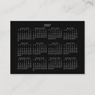 2027 SÖNDAG Start Fickkalender SVART Visitkort