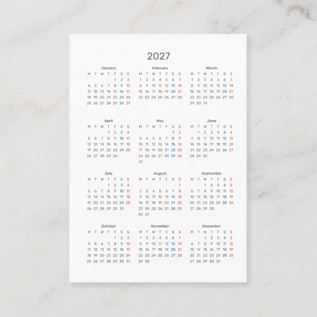 2027 söndagskalender tack för köpet visitkort (Framsida)