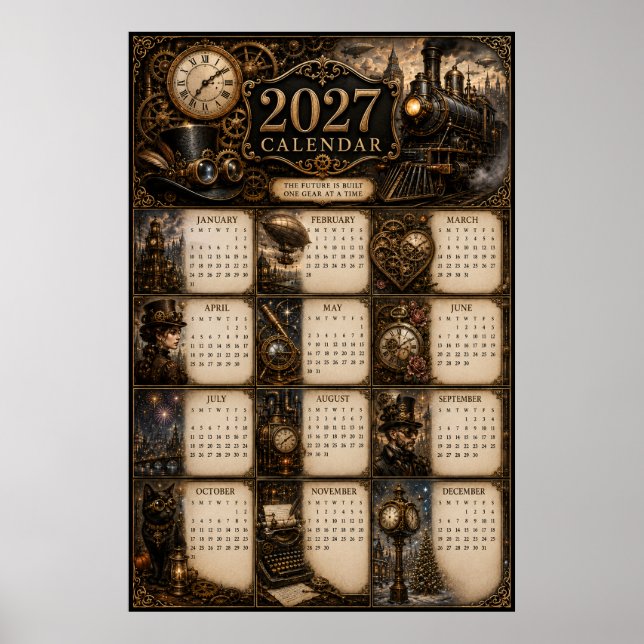 2027 Steampunk Väggkalender Affisch  (Framsidan)