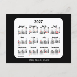 2027 Svart Höjd Mini Kalender av Janz Helg Vykort