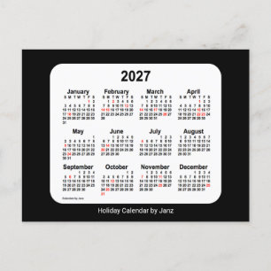 2027 Svart Höjd Mini Kalender av Janz Helg Vykort