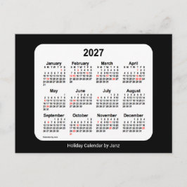2027 Svart Höjd Mini Kalender av Janz Helg Vykort