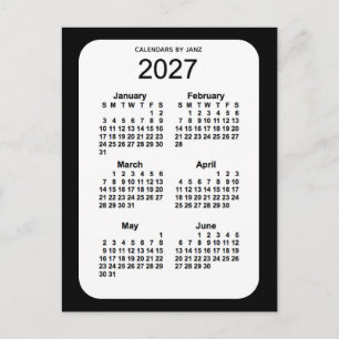 2027 Svarta 6-månaders mini-kalender från Janz Vykort