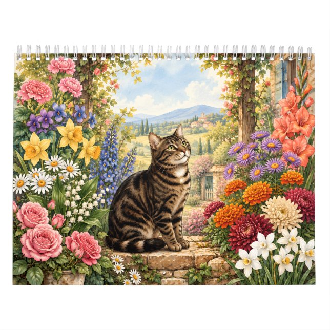 2027 Tabby Katt Födelsedagsblomma Kalender (Omslag)