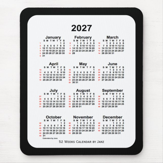 2027 Tone Black 52 Week-kalender från Janz Musmatta (Framsidan)