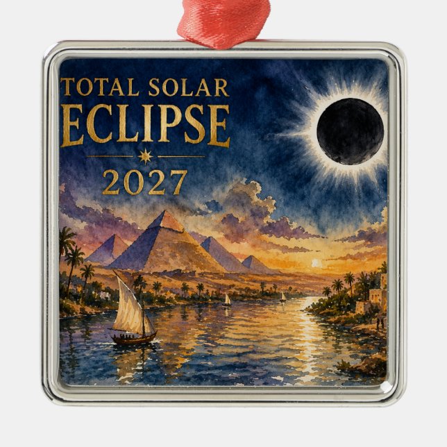 2027 Total solförmörkelse Egypten Julgransprydnad Metall (Framsidan)