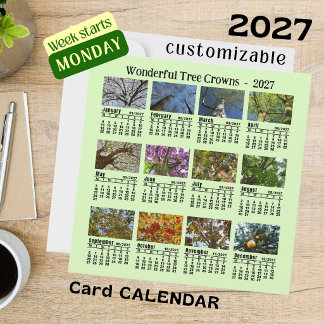 2027 Träd Kronfoto Kalender Måndag Vecka platt Kort