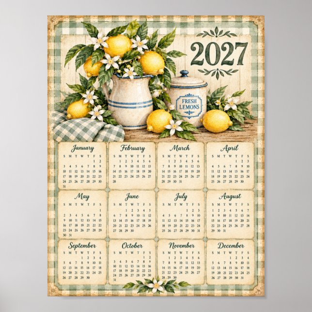 2027 Väggkalender Affisch (Gingham/Citron) (Framsidan)