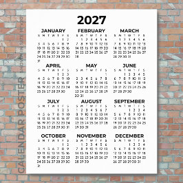 2027 Väggkalender Enkel Grundläggande Svart och Vi Poster