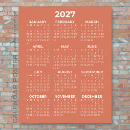 2027 Väggkalender Enkel Grundläggande Terrakotta Poster