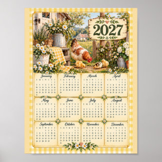 2027 Väggtavla Kalender - Bondgårdskycklingar Poster