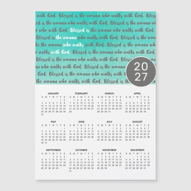 2027 Välsignad är Kvinnan Magnetisk Kalender (Framsida)