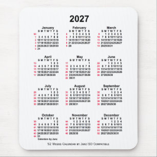 2027 Vit 52 veckor ISO-kalender från Janz Musmatta