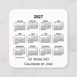 2027 Vit 52-veckors ISO-kalender från Janz Fyrkantigt Visitkort