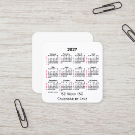 2027 Vit 52-veckors ISO-kalender från Janz Fyrkantigt Visitkort