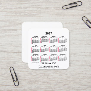2027 Vit 52-veckors ISO-kalender från Janz Fyrkantigt Visitkort