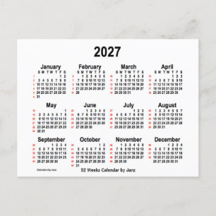 2027 Vit kalender 52 veckor från Janz Vykort