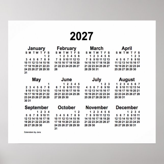 2027 Vit kalender av Janz Print Poster (Framsidan)
