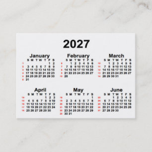 2027 Vit kalender för 52 veckor från Janz Affär Visitkort