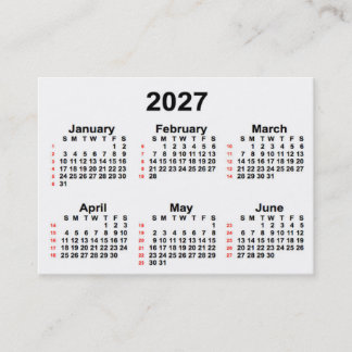 2027 Vit kalender för 52 veckor från Janz Affärsko Visitkort
