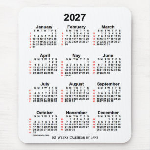 2027 Vit kalender för 52 veckor från Janz Musmatta
