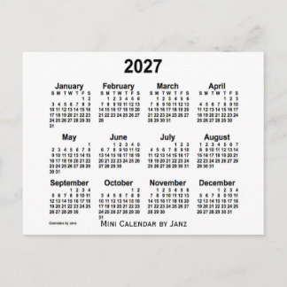 2027 Vit Mini Kalender av Janz Vykort