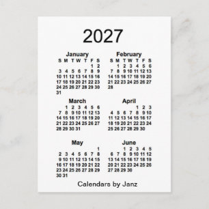 2027 Vit sexmånaderskalender från Janz Vykort
