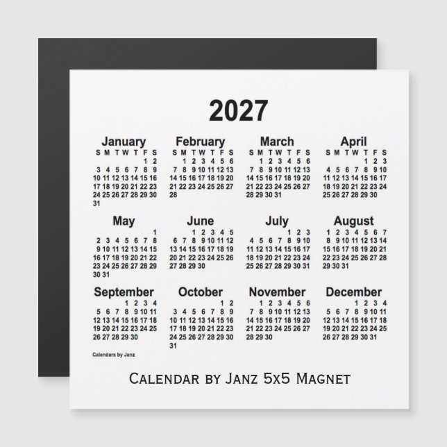 2027 Vitbok från Janz 5 x 5 Magnet (Fram/baksida)