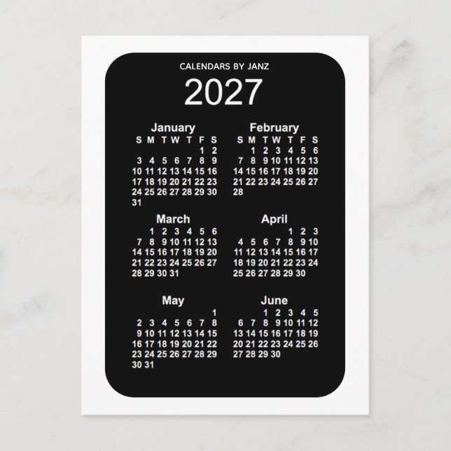 2027 Vitbok Neon 6 månaders Mini Kalender från Jan Vykort (Framsida)