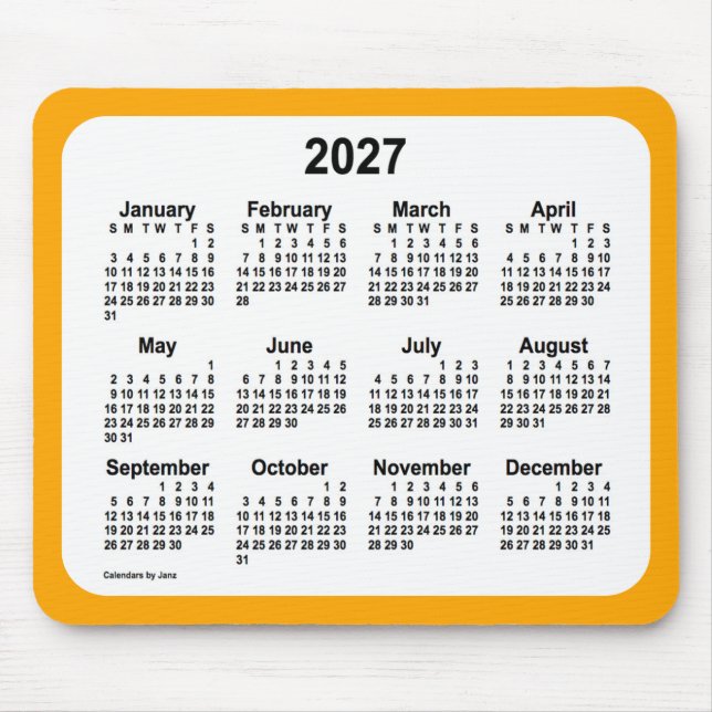 2027 Vitbok om Orange Kalender från Janz Two Tone Musmatta (Framsidan)