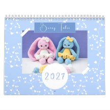 2027 Whimsical Virkade Kaniner med Blommotiv