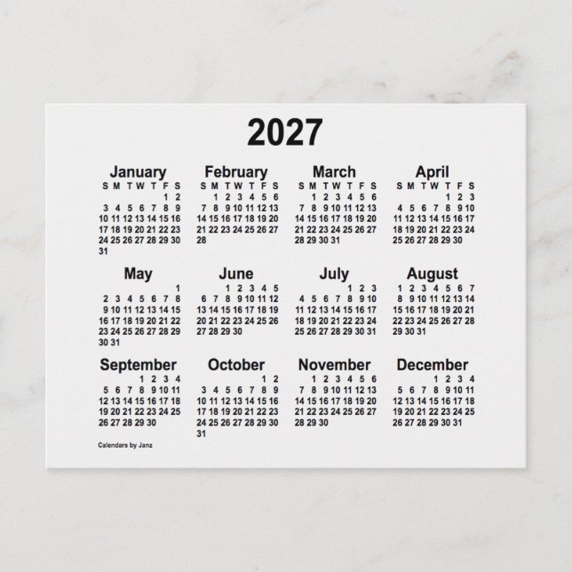 2027 White Smoke Mini Kalender av Janz Vykort (Framsida)