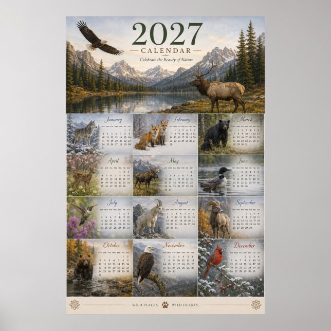 2027 Wildlife Väggkalender Affisch (Framsidan)