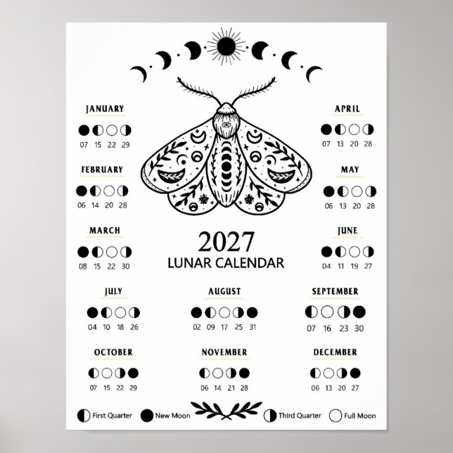 2027 Witchcraft Moth Celestial Lunar Moon Calendar Poster (Framsidan)