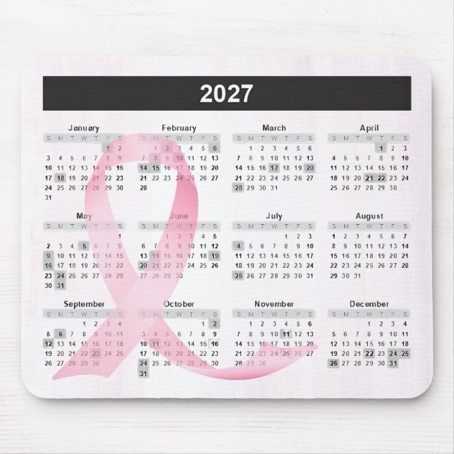 2027 Year Calendar Pink Ribbon Musmatta (Framsidan)