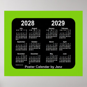 2028-2029 års kalender i Yellowgreen Neon School f Poster