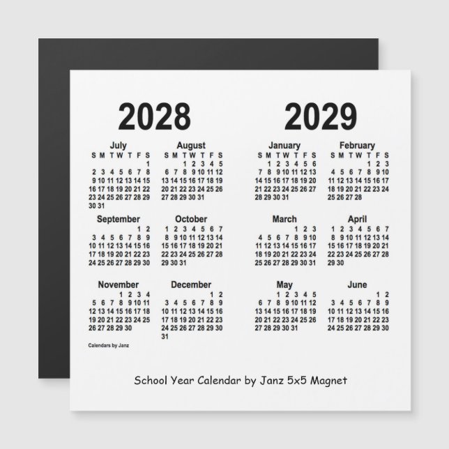 2028-2029 års vitbokskalender från Janz (Fram/baksida)