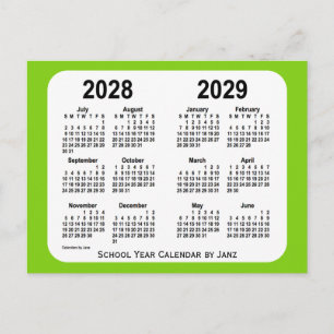2028-2029 Grönt skolkalender i Janz Vykort