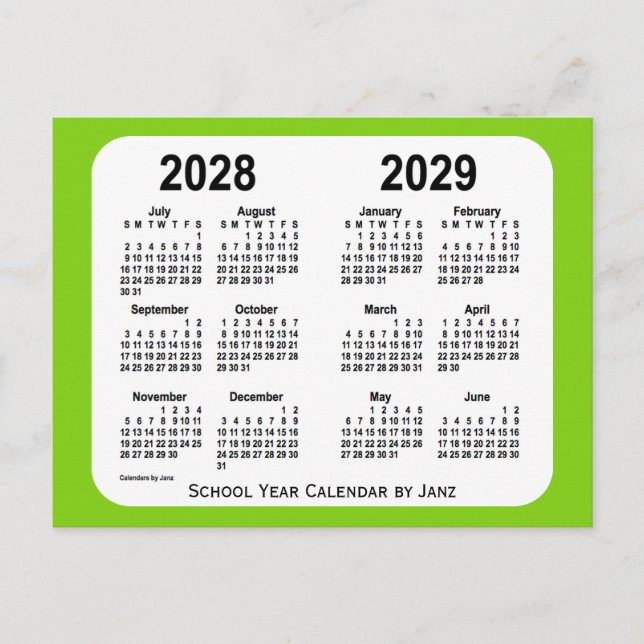 2028-2029 Grönt skolkalender i Janz Vykort (Framsida)