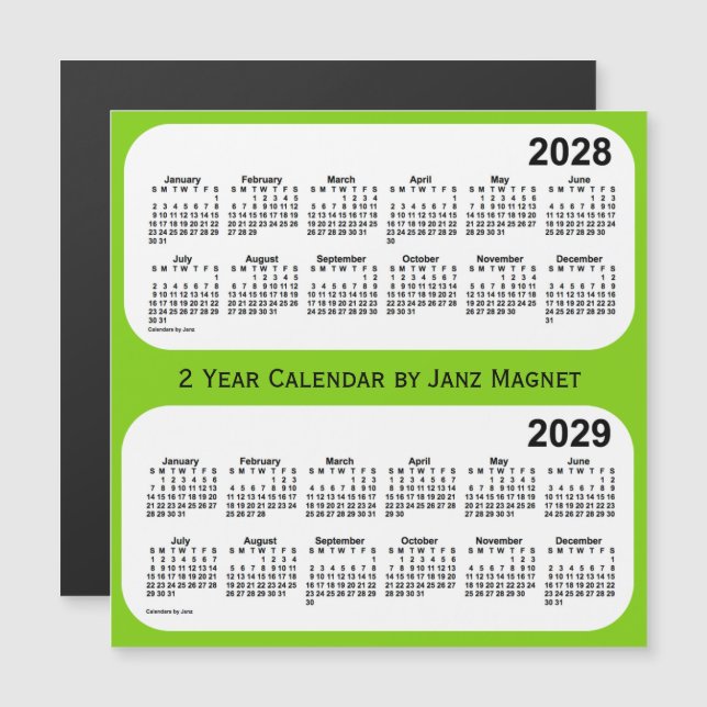 2028-2029 Gult Grönt 2-årskalender från Janz (Fram/baksida)