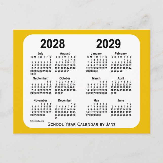 2028-2029 Mini School Year Calendar i Guld av Janz Vykort (Framsida)
