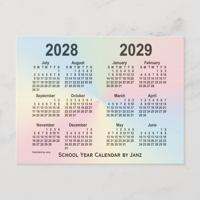 2028-2029 Rainbow Cloud School Calendar av Janz Vykort (Framsida)