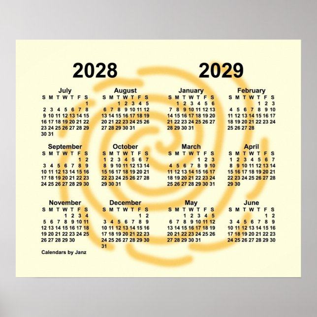 2028-2029 Soliga dagar Skolkalender av Janz Poster (Framsidan)