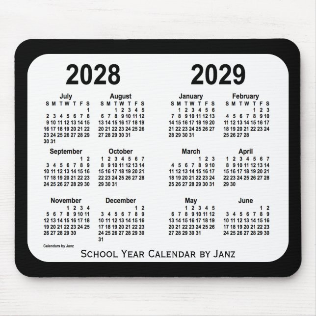 2028-2029 Svartvit skolkalender från Janz Musmatta (Framsidan)