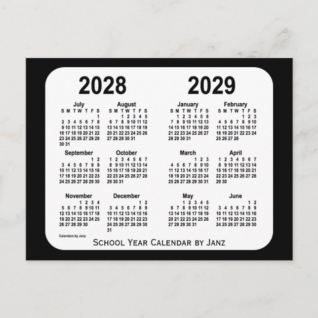 2028-2029 Svartvit skolkalender från Janz Vykort (Framsida)