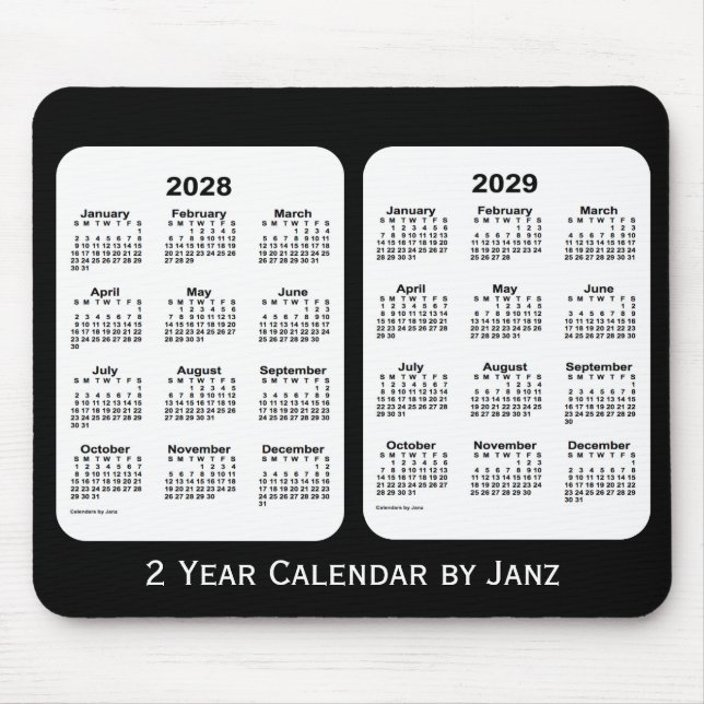 2028-2029 Svartvit tvåårskalender från Janz Musmatta (Framsidan)