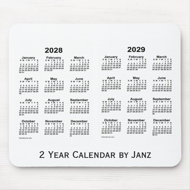2028-2029 Vit tvåårskalender av Janz Mousepad Musmatta (Framsidan)