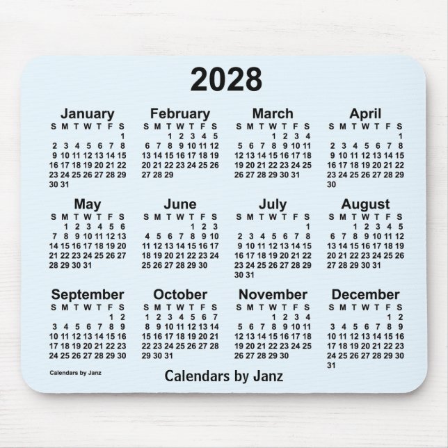 2028 Alice Blue Calendar av Janz Mouse Pad Musmatta (Framsidan)