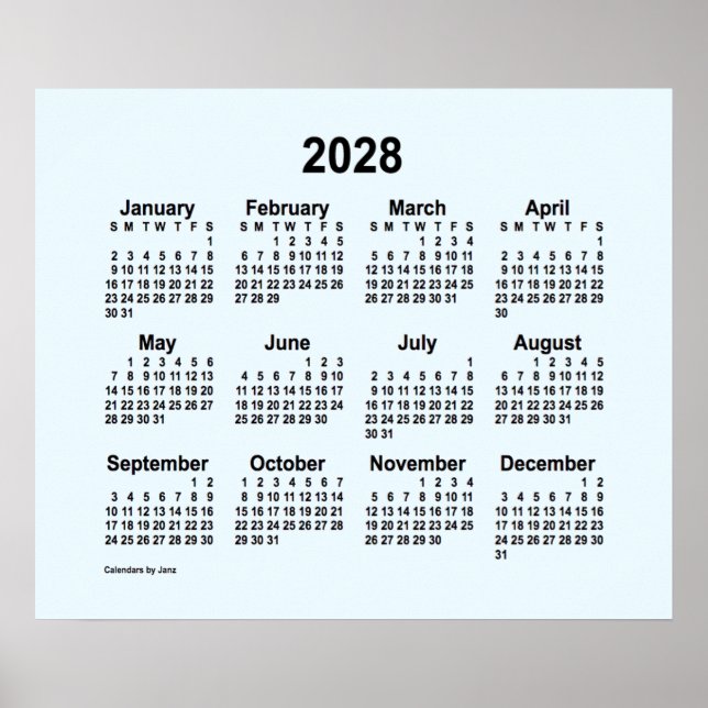 2028 Alice Blue Calendar by Janz Print Poster (Framsidan)